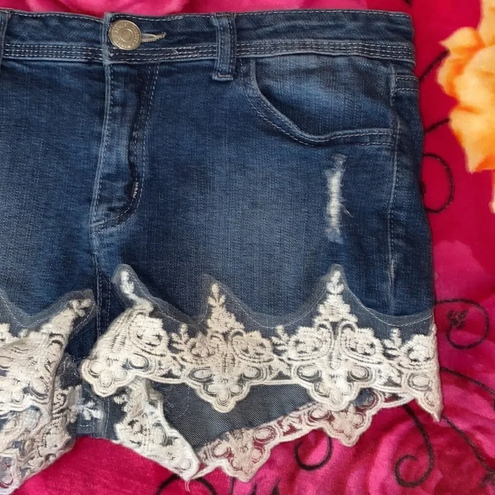 Almost Famous Mid Rise Short Denim with Lace Shorts